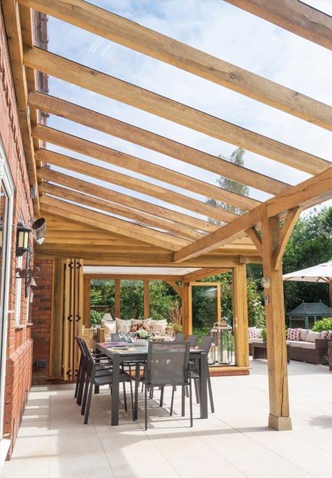 Prime Oak, Oak Framed Extensions, Balcony Shade, Arts And Crafts Interiors, Garden Room Extensions, Patio Remodel, Oak Framed Buildings, Outside Room, Deck Designs Backyard