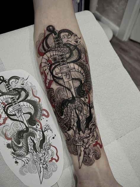 Dragon Tattoo Forearm, Japanese Forearm Tattoo, Japanese Tattoos For Men, Dragon Tattoos For Men, Tattoo Dotwork, Japanese Dragon Tattoo, Dragon Sleeve Tattoos, Forarm Tattoos, Wrist Tattoos For Guys