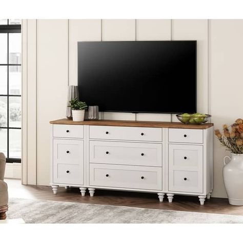 3-in-1 Dresser for Bedroom with 5 Drawers, Mid Century Storage Cabinet - On Sale - Bed Bath & Beyond - 37744578 90 Inch Tv, 100 Inch Tv, Cabinet Entertainment Center, Dresser Entertainment Center, Tv Kids, Changing Dresser, Dresser In Living Room, Kids Dresser, Mid Century Storage