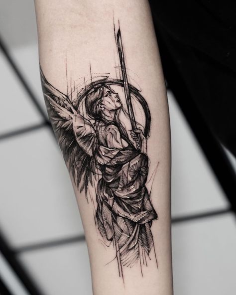 Samothrace Tattoo, Mangas Tattoo, Samurai Girl, Sketch Style Tattoos, Warrior Tattoos, Tattoo Style Drawings, Wings Tattoo, Tattoo Sleeve Designs, Back Tattoos