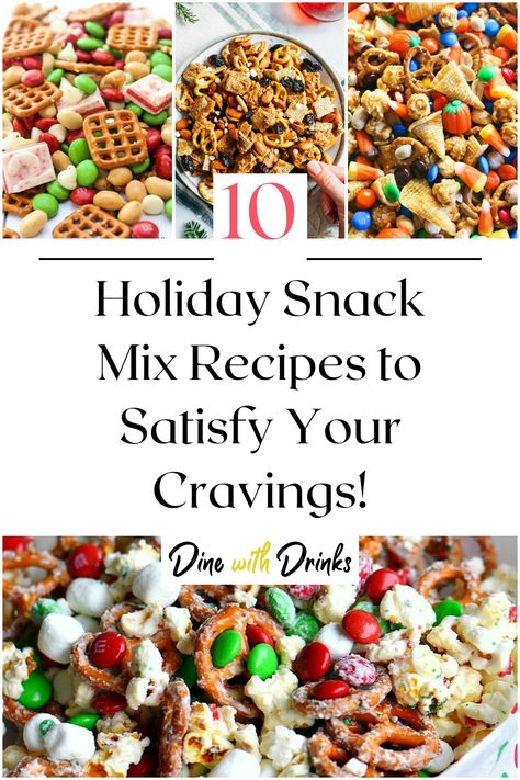 Collage of 4 holiday snack mix recipes. Holiday Snack Mix Ideas Sweet, Holiday Snack Mixes, Christmas Mixes Snack, Party Mixes Recipes, Snack Mix Christmas, Christmas Party Mix Snacks, Holiday Chex Mix Recipes Savory, Snack Mix Recipes Christmas, Christmas Snack Mix For Kids