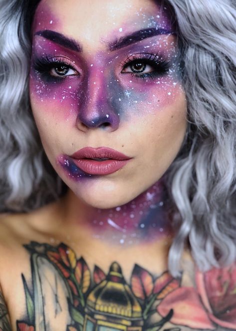 Cute Sfx Makeup Ideas, Derby Photoshoot, Galaxy Makeup Looks, Cosmic Makeup, Eye Makeup For Hooded Eyes, Moon Elf, Zombie Face, Creepy Makeup, Makeup Creative