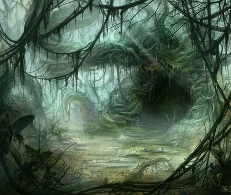 Fantasy Swamp, Fantasy Environment, Dead Forest, Skull Rock, Cave Entrance, Dark Cave, Hidden Spaces, Fantasy Forest, Fantasy Setting