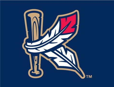 Kinston Indians Cap Logo (2011) - (Home) Indian feathers wrapped around a bat forming a K with a tan outline on navy Baseball Branding, Baseball Reference, American Logo, Sports Branding, Baseball Teams Logo, Sports Logo Inspiration, Sport Logos, Sport Logo Design, Sport Branding