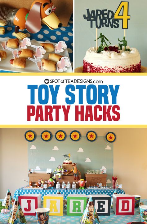 Toy Story Party Hacks to throw a cute party on budget | spotofteadesigns.com Toy Story Party Decorations, Toy Story Baby, Toy Story Theme, Toy Story Birthday Party, Party Hacks, Birthday Toys, Tea Design, Fourth Birthday, Toy Story Birthday