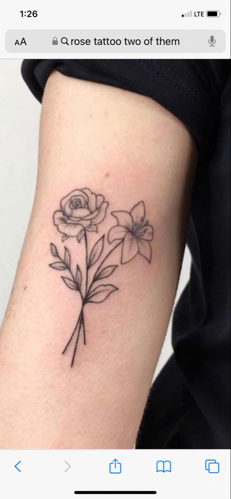 Rose And Lilly Flower Tattoo Designs, Lily And Rose Flower Tattoos, Lilly And Daffodil Tattoo, Lily Rose Tattoo Design, Tiger Lily And Rose Tattoo, Tulip Rose And Lily Tattoo, Rose And Lily Tattoo Design, Narciso Flower Tattoo, Rose And Lily Bouquet Tattoo