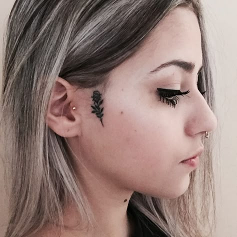 Sideburn Tattoo, Small Side Tattoos, Sol Logo, Small Face Tattoos, Hairline Tattoos, Side Of Face, Face Tattoos For Women, Girl Face Tattoo, Side Face