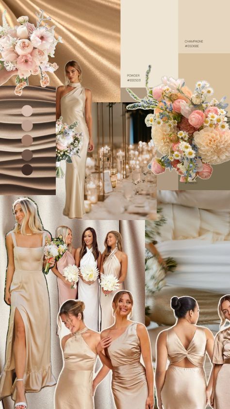 Champagne theme & pastel florals Champagne Wedding Colors Scheme, Theme Pastel, Champagne Wedding Colors, Beach Formal, Black Tie Formal, Cocktail Attire, Champagne Wedding, Pastel Flowers, Formal Attire