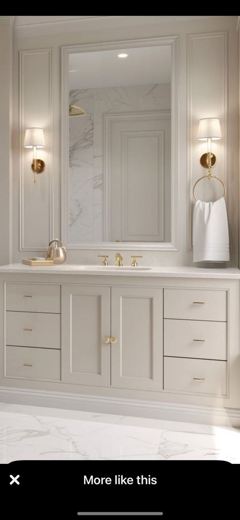 Off White Master Bath, Bathroom Remodel Brass Fixtures, The Fox Group Bathroom, Classic White Master Bath, White Modern Bathroom Design, Master Bathrooms Cozy, Traditional Timeless Bathroom, Small Bathroom Ideas Neutral, Small Bathroom Ideas Remodel Walk In Shower Master Bath Simple