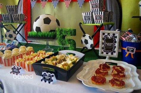 Soccer themed birthday party with Lots of Awesome Ideas via Kara's Party Ideas Kara Allen KarasPartyIdeas.com #soccerparty #soccercake #sportsparty #fifthbirthday #boyparty #partyideas (11) Soccer Theme Food, Soccer Theme Party Food, Soccer Themed Food Ideas, Soccer Themed Food, Soccer Birthday Party Food, Soccer Birthday Food Ideas, Soccer Theme Birthday Party Food, Soccer Party Food Ideas, Soccer Food Ideas