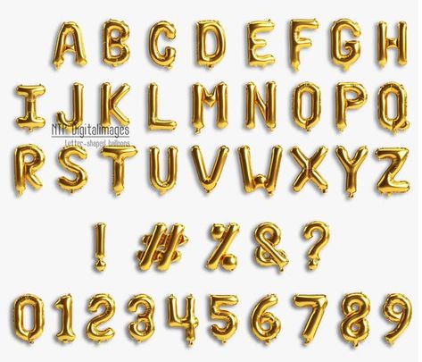 Balloon Typography, Newspaper Png, Alphabet Journal, Golden Balloons, Font Png, Holiday Fonts, Alphabet Font, Tiki Art, Copy And Paste