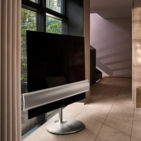 Bang & Olufsen pushes OLED-backed, 4K visuals and 450 watts of sound in its new TV. Presentation Layouts, Basement Home Theater, Tv Rack, Tv Room Design, Tv Sound, Oled Tv, Tv Display, 4k Hdr, Smart Home Design