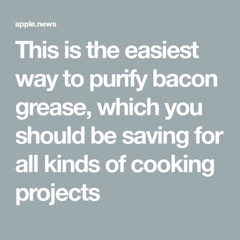 This is the easiest way to purify bacon grease, which you should be saving for all kinds of cooking projects Render Bacon Grease, How To Clarify Bacon Grease, How To Save Bacon Grease, Cooking Projects, Bacon Grease, Cooking Ingredients, Household Tips, Start Saving, Household Hacks