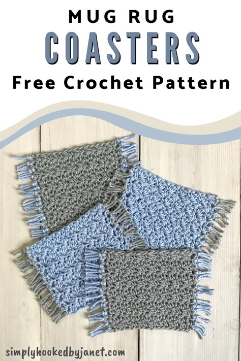 This easy and free crochet pattern will easily become a favorite! This Mug Rug Coaster Set crochet pattern is a perfect scrap yarn project. Use any worsted weight cotton yarn for these. This is also a great quick project to make during Summer. | A crochet pattern by Simply Hooked by Janet | #crochet #freecrochetpattern #easycrochetpattern #crochetcoaster Rug Coasters, Crochet Mug Cozy, Yarn Project, Rug Coaster, Crochet Coasters Free Pattern, Mug Rug Patterns, Confection Au Crochet, Dishcloth Crochet Pattern, Scrap Yarn