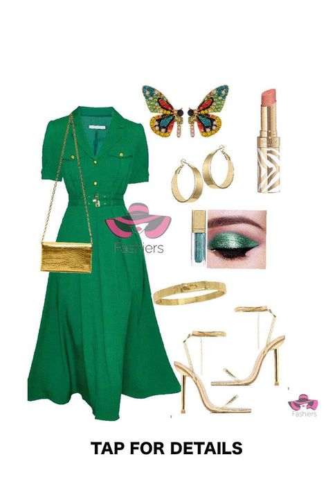 Styling a green shirt dress with gold sandals! Outfit created with Fashiers app! visit fashiers.com! #stylingtips #ootdinspiration #styleguides #stylecollective #outfitgoals #anotheroutfitpost #stylemepretty # Gold Sandals Outfit, Green Shirt Dress, Sandals Outfit, British Outfits, Fashion Styling, Gold Sandals, Fashion App, Best Brands, Green Shirt