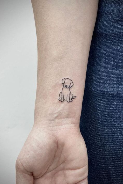 Tato Dog Small Tattoos, Small Dog Related Tattoos, Labradoodle Tattoo Ideas, Small Labrador Tattoo, Cockapoo Tattoo Ideas, Dog Wrist Tattoo, Cute Dog Tattoo Ideas, Tiny Tattoos Dog, Brittany Spaniel Tattoo