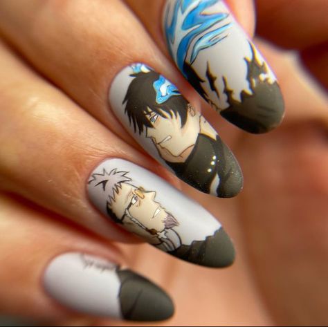 Blue Exorcist Nails, Anime Nails Ideas, Anime Nail Art, Anime Nail, Ideas Para Uñas, Anime Nails, Anime Jewelry, Nails Blue, Nails And Hair