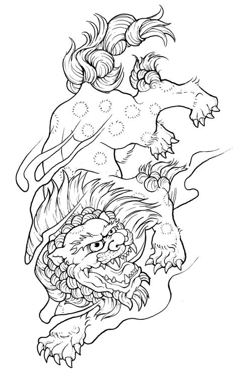 snow lion Hannya Maske Tattoo, Japanese Lion, Hannya Maske, Japanese Foo Dog, Foo Dog Tattoo Design, Tibetan Tattoo, Foo Dog Tattoo, Lion Sketch, Japan Tattoo Design