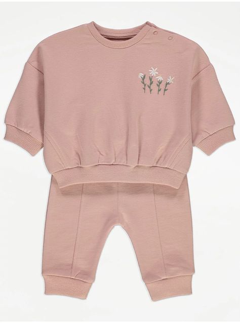 Soft Pink Floral Sweatshirt and Joggers Outfit | Baby | George at ASDA Floral Sweatshirt, Baby George, Joggers Outfit, Cuffed Sleeve, George At Asda, Baby Products, Embroidered Design, Latest Fashion For Women, Soft Pink