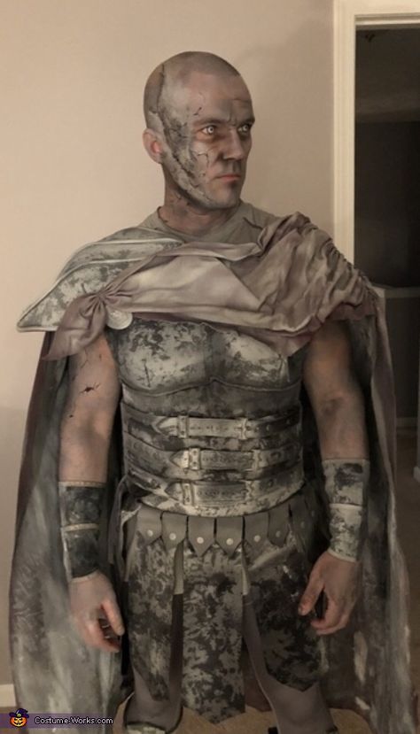 Stone Soldier - 2018 Halloween Costume Contest Stone Man Halloween Costume, Stone Man Costume Diy, Man Of Stone Costume, Stone Costume Diy, Man Turned To Stone Costume, Statue Costume Men, Greek Mythology Costumes Men, Stone Man Costume, Medusa Couples Costume