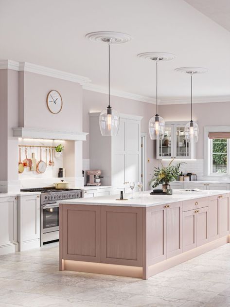 Kirchen Design, Sulking Room Pink, Luxury Kitchen Island, Kitchen Remodel Plans, Open Plan Kitchen Dining Living, Classic Kitchen Design, Open Plan Kitchen Dining, Open Plan Kitchen Living Room, Kitchen Dining Living