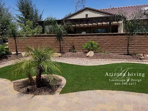 Landscape Design - Arizona Living Landscape & Design Landscape Remodel, Arizona Backyard Landscaping, Desert Yard, Desert Landscaping Ideas, Desert Landscaping Backyard, Arizona Landscaping, Desert Landscape Design, Grass Landscaping, Turf Backyard