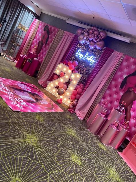 Barbie Themed Birthday Party 17, All Shades Of Pink Birthday Party, 11 Shades Of Pink Party, Pink Money Theme Party Ideas, Pink And Silver Birthday Photoshoot, Pink Prom Decorations, Pink Parties Ideas, Different Shades Of Pink Party Decor, Shades Of Pink Decorations Party