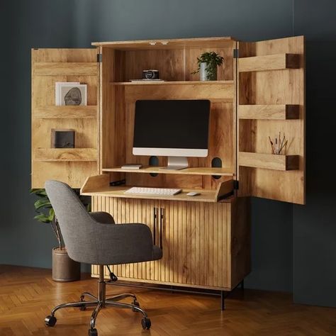 Office Solutions For Small Spaces, Hidden Office Space In Living Room, Foldable Office Desk, Desk Over Radiator, Hideaway Desk Work Stations, Hidden Desk In Bedroom, Hidden Desk In Living Room, Hidden Desk Cabinet, Hidden Office In Living Room