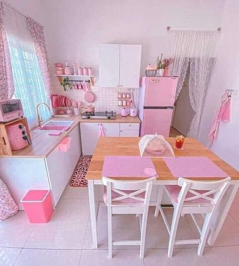 Pastel Home Decor, Ikea Decor, Pastel House, Shabby Chic Interiors, Pink Home Decor, Interior Kitchen, Pink Kitchen, Chic Kitchen, Kitchen Room Design