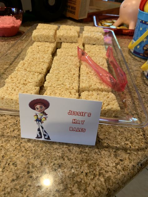 Pixar Party Games, Jessie Birthday Party Toy Story, Toy Story Birthday Party Desserts, Party Favors Toy Story, Toy Story Rice Krispy Treats Ideas, Toy Story Themed Birthday Party Food, Toy Story Themed Snacks, Toy Story Jessie Birthday Party Ideas, Toy Story Birthday Treats