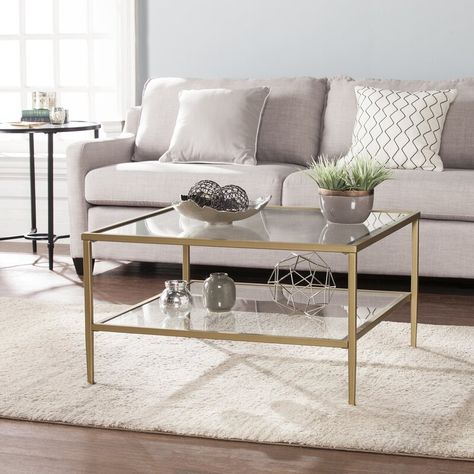 Ivy Bronx Sydnor Coffee Table & Reviews | Wayfair.ca Gold Cocktail Table, White Cocktail Tables, Glass Cocktail Tables, Square Cocktail Table, Gold Coffee Table, Cool Coffee Tables, Design Del Prodotto, Indoor Patio Furniture, Living Table