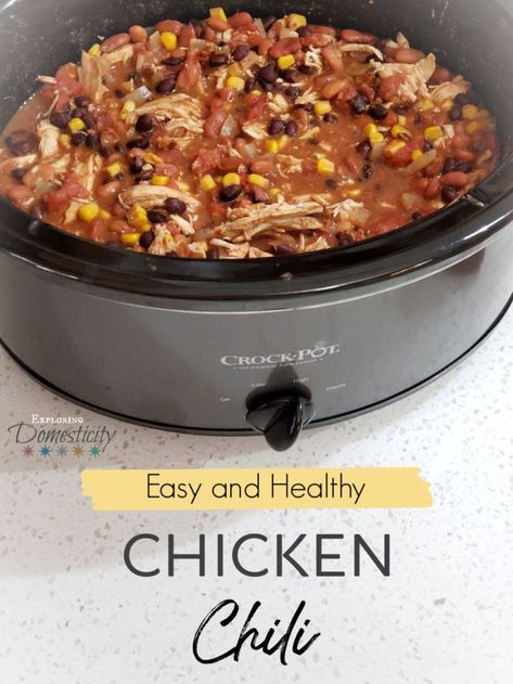 Chicken Chili Crockpot Healthy, Crockpot Chicken Chili, Healthy Chicken Chili, Chicken Chili Crockpot, Slow Cooker Lentils, Crockpot Chili, Pre Cooked Chicken, Chicken Chili Recipe, Healthy Crockpot