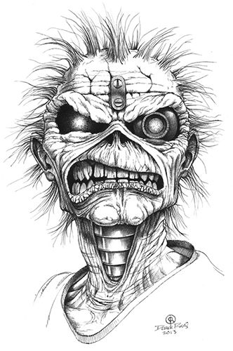 Derek Riggs - Post Cyborg Tattoo Crane, Iron Maiden Tattoo, Scary Drawings, Iron Maiden Eddie, Creepy Drawings, Skull Art Drawing, Skulls Drawing, Tattoo Art Drawings, Dark Art Drawings