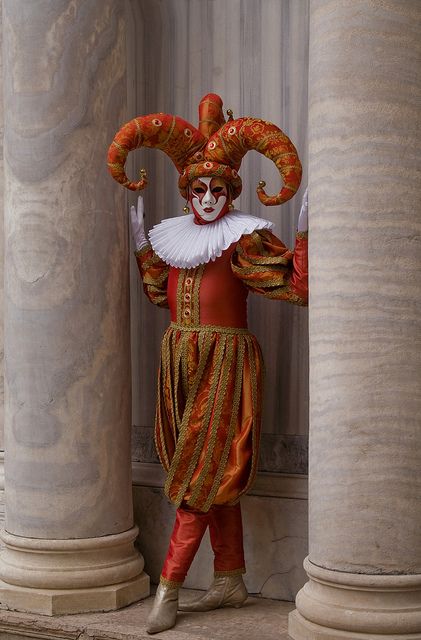 Contrary to her father's wishes, Francesca falls in love with an actor who plays Harlequin in the commedia dell'arte. Torn apart, will they be reunited in The Inheritance? www.marianneperry.ca Jester Outfit, Venice Carnival Costumes, Jester Costume, Pierrot Clown, Court Jester, Frida Art, Carnival Of Venice, Venetian Masquerade, Vintage Clown