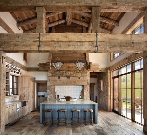 Pearson Design Group, Barndominium Interior, Modern Wooden House, Silo House, Wooden House Design, Cabin Living Room, Barn Living, Loft Kitchen, Mountain Style