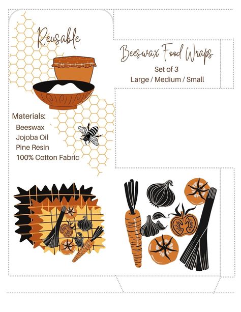 Reusable Food Wrap, Beeswax Wrap, Wrap Packaging, Beeswax Food Wrap, Labels Diy, Food Wraps, Printable Labels, Digital Download Etsy, Drawing And Illustration