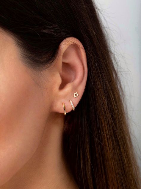 Third Earings Piercings, 3rd Stud Earrings, Third Stud Earrings, Earrings For 3 Piercings, 3rds Ear Piercing, Thirds Earrings, Three Earrings Piercings, 3 Piercing Ear Ideas, 3rd Lobe Piercing