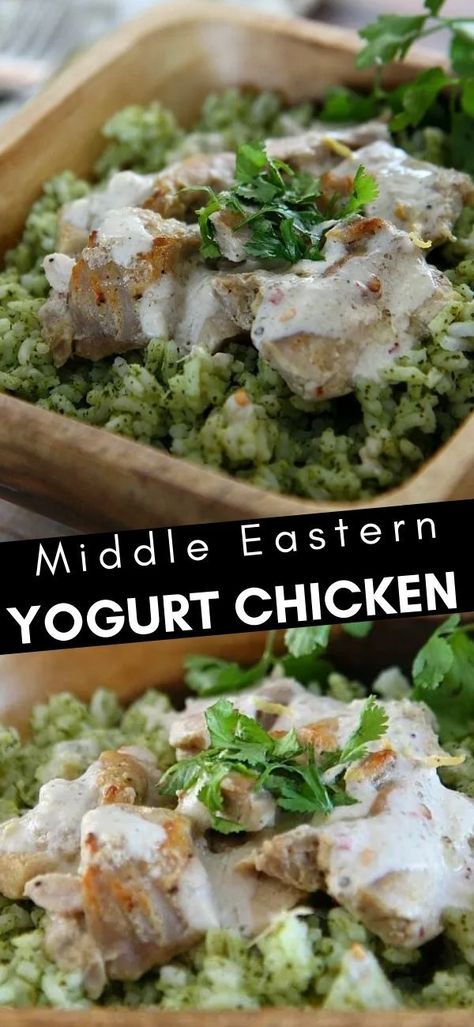 Chicken Yogurt, Middle Eastern Chicken, Persian Chicken, Cream Sauce For Chicken, Coconut Milk Yogurt, Yogurt Chicken, Mint Yogurt, Cilantro Rice, Carrot Greens