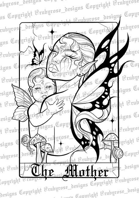 Tattoo Profolio, Mother Tarot Card, Tarot Card Tattoo Design, Ruby Rose Tattoo, Ruby Rose Designs, Mom Baby Tattoo, Aa Tattoos, Motherhood Tattoos, Mother Son Tattoos