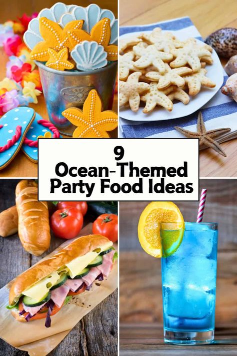 Beach Theme Food Ideas, Ocean Theme Food Ideas, Under The Sea Birthday Party Food, Ocean Party Food, Beachy Food, Sea Birthday Party Food, Ocean Themed Food, Beach Theme Food, Boat Party Theme