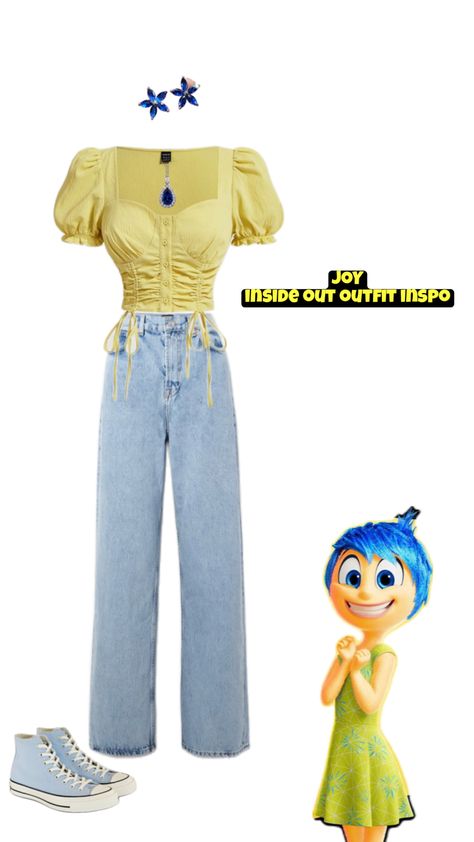 #joy #insideout2 #insideout #outfitinspo Joy From Inside Out Inspired Outfits, Joy Outfit Inside Out, Joy Inside Out Outfit Ideas, Inside Out Outfit Ideas Aesthetic, Joy Inside Out Costume, Disney Bonding, Joy Costume, Inside Out Costume, Disney Trip Ideas