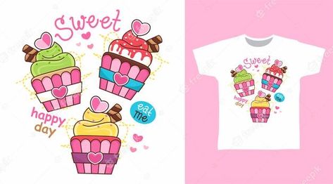 Premium Vector | Sweet cupcake tshirt design Fish Background, Restaurant Drinks, Sweet Cupcake, Vegetable Illustration, Chocolate Sticks, Breakfast Burger, Cute Cupcake, Eat Happy, Sweet Cupcakes