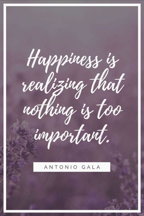 Happiness is realizing that nothing is too important. - Antonio Gala Quotes About Being Happy, Short Positive Quotes, Happiness Meaning, How To Be A Happy Person, Happiness Is A Choice, Being Happy, Inside Job, Short Inspirational Quotes, Stay Happy