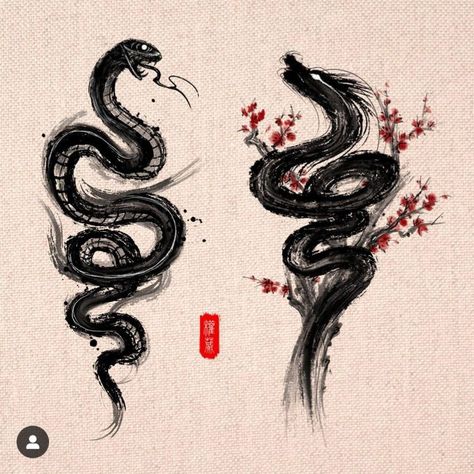 Snake Sketch, Japanese Snake Tattoo, Dragon Tattoo Art, Serpent Tattoo, Snake Drawing, Snake Tattoo Design, Female Tattoo Artists, Snake Art, Asian Painting