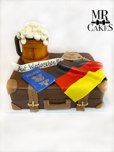 Germany Themed Cake, European Cake Design, Suitcase Cake, German Cake, Travel Cake, Flag Cake, Graduation Party Planning, Mini Cakes Birthday, Germany Flag