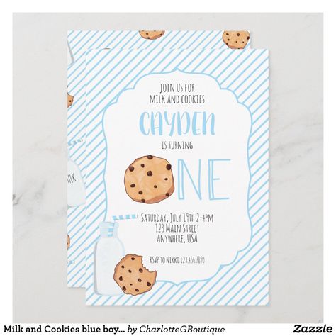 Watercolor Cookies, Cookie Birthday Party, Cookies Birthday, Birthday Cookie, Milk And Cookies, Tough Cookie, First Birthday Themes, Boy Birthday Invitations, Blue Boy