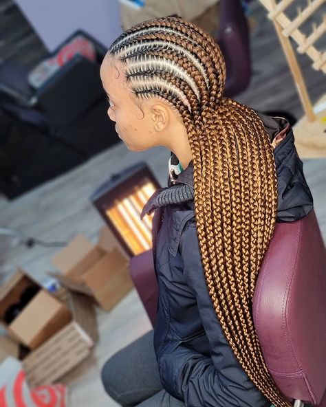 Color 30 Feed In Braids, Light Brown Cornrows Braids, Ombre Feed In Braids Cornrows, Brown Stitch Braids, Brown Cornrows, Straight Back Feed In Braids Ombre, 1b/4/30 Braids, All Back Hairstyle, Feed In Braids Ponytail