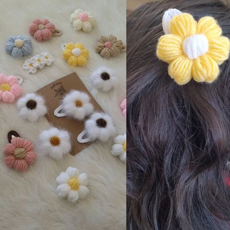 Puff daisy buckles are suitable for use by babies, girls and mothers.🌼🌼 Ribbon Clothes, Hairpin Lace Crochet, Bow Applique, Crochet Hair Clips, Hairpin Lace, Christmas Gift Tag, Ribbon Christmas, Bow Accessories, Crochet Rose