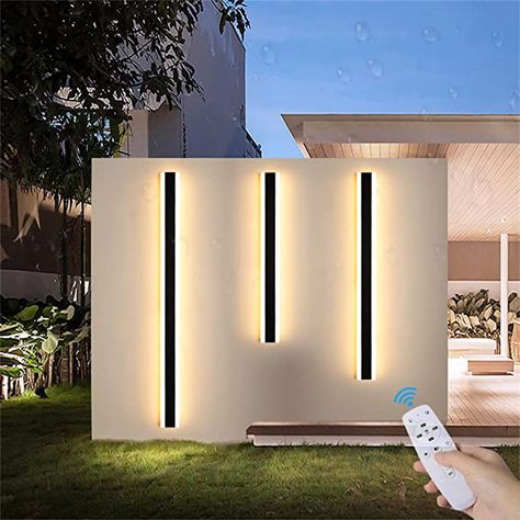 TZSMUM LED Outdoor Garden Wall Light Lamp Dimmable with Remote Control Sconce Black Outside Indoor Long Strips Lights IP65 Waterproof Exterior Bar Fixture for Patio Hallway Garage (150cm 78W) : Amazon.co.uk: Lighting Garden Wall Lights, Stripped Wall, Metal Wall Light, Indoor Wall Lights, Dimmable Lamp, Led Wall Lamp, Wall Lighting, Outdoor Wall Lamps, Modern Exterior