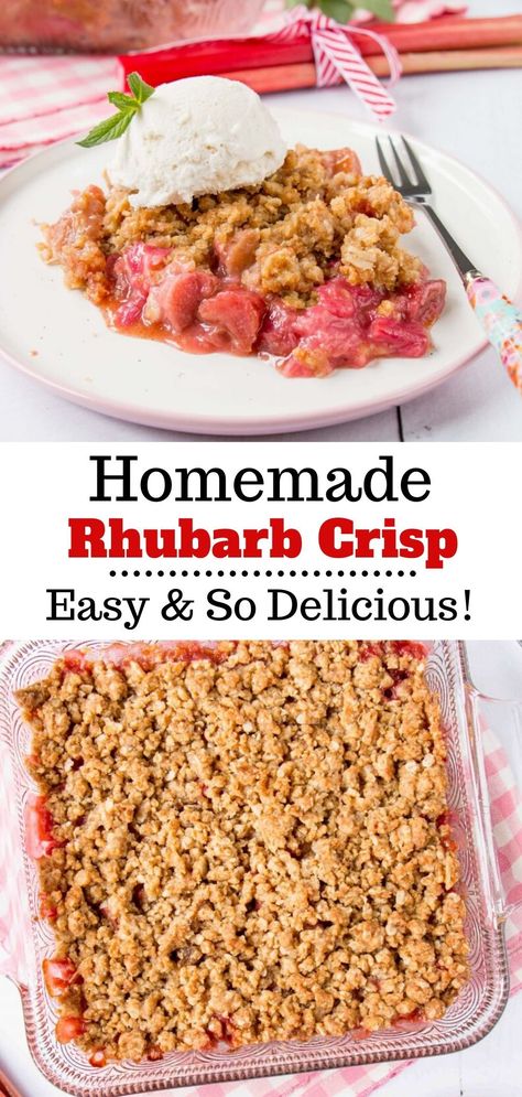 Rhubarb Filling, Easy Rhubarb Recipes, Rhubarb Crisp Recipe, Rhubarb Desserts Recipes, Strawberry Rhubarb Recipes, Rhubarb Recipes Crisp, Strawberry Crisp, Dessert Summer, Crumble Pie